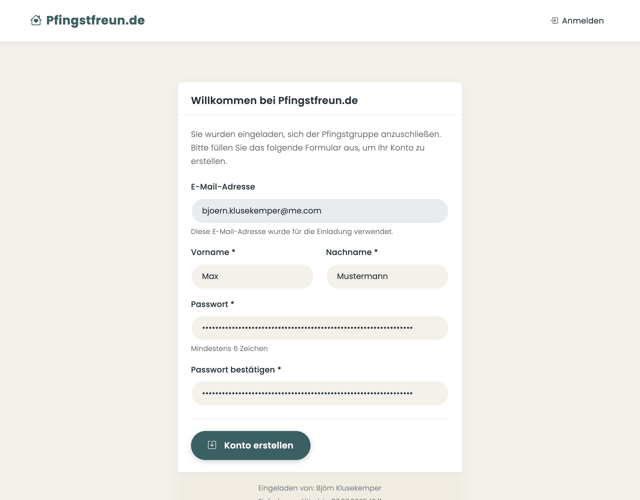 Registrierungsformular